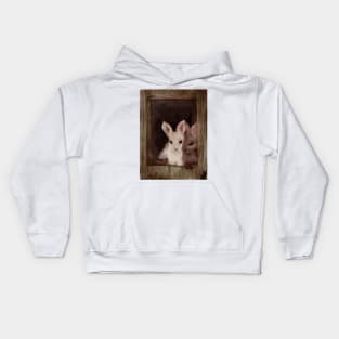 Bunny Love Two watercolor bunnies lounging in a barn Kids Hoodie